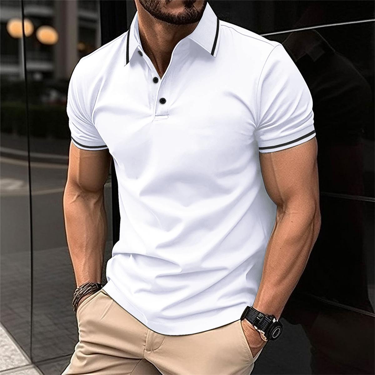 Polo T-Shirt - Men's Button-Up Collared Short Sleeve Polo Shirt-Men Shirts-Chaps of London-White-S-Chaps of London