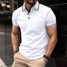 Polo T-Shirt - Men's Button-Up Collared Short Sleeve Polo Shirt-Men Shirts-Chaps of London-White-S-Chaps of London