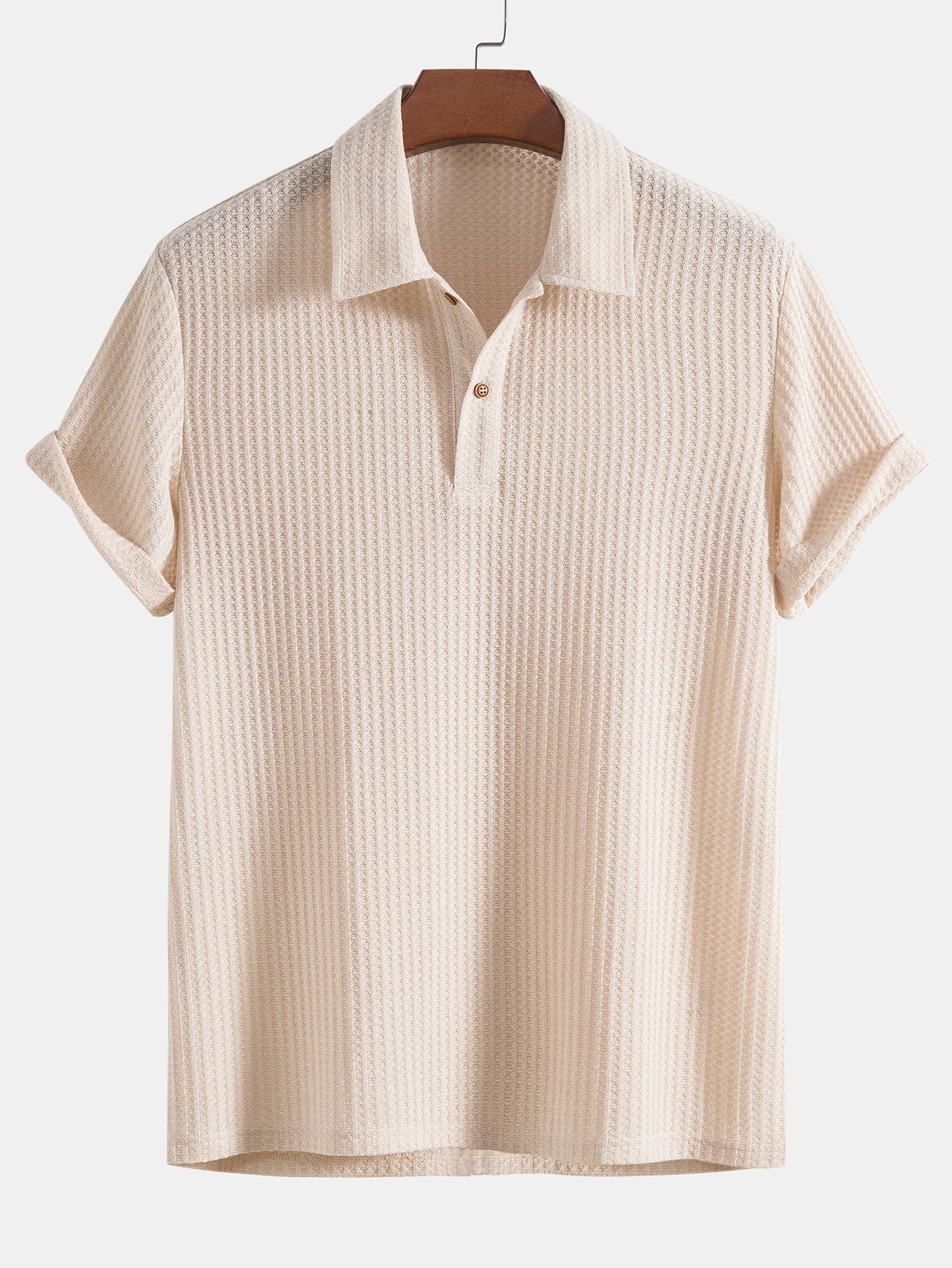 Polo T-Shirt - Men's Collared Button Neck Short Sleeve T-Shirt-Blouses_M-Chaps of London-Beige-S-Chaps of London