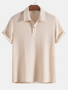 Polo T-Shirt - Men's Collared Button Neck Short Sleeve T-Shirt-Blouses_M-Chaps of London-Beige-S-Chaps of London