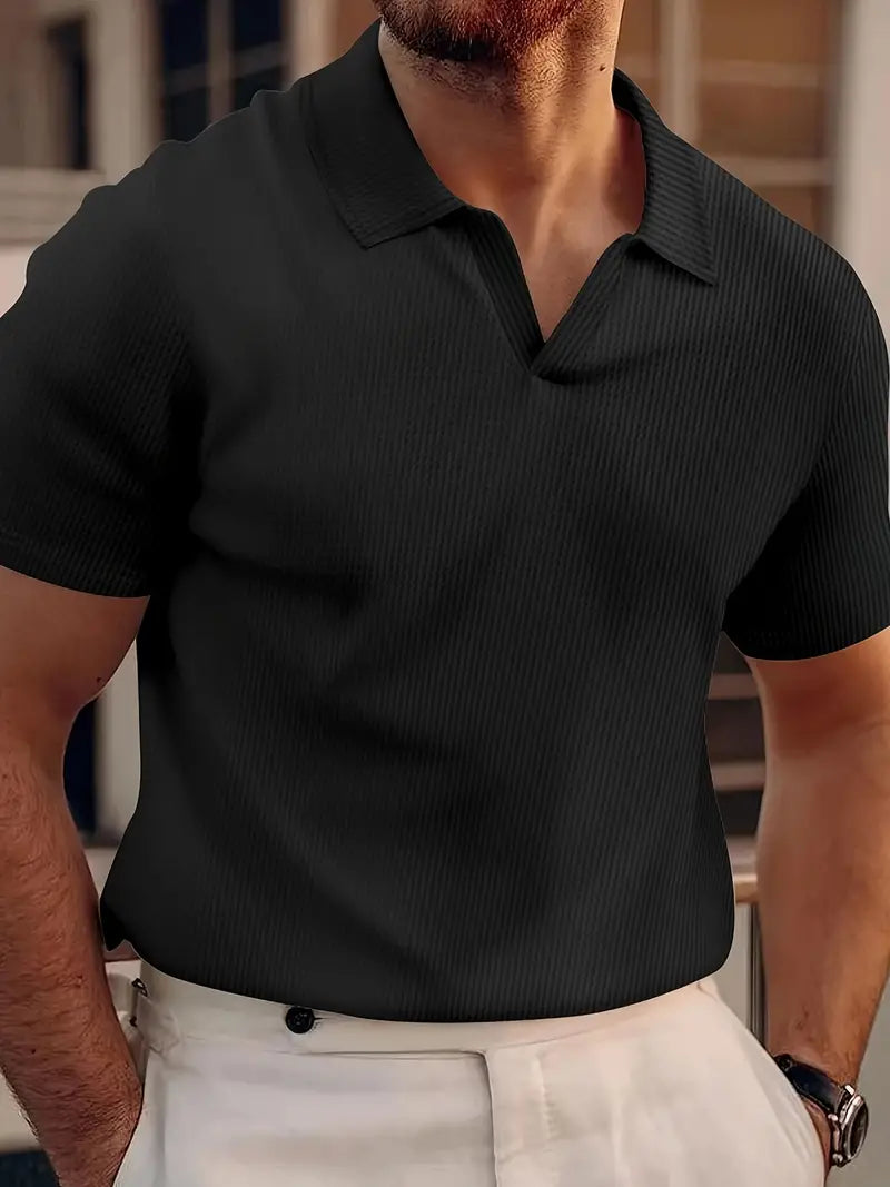 Polo T-Shirt - Men's Collared V-Neck Short Sleeve Polo Shirt-Men Shirt-Chaps of London-Black-S-Chaps of London