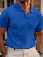Polo T-Shirt - Men's Collared V-Neck Short Sleeve Polo Shirt-Men Shirt-Chaps of London-Blue-S-Chaps of London