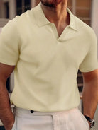 Polo T-Shirt - Men's Collared V-Neck Short Sleeve Polo Shirt-Men Shirt-Chaps of London-Khaki-S-Chaps of London
