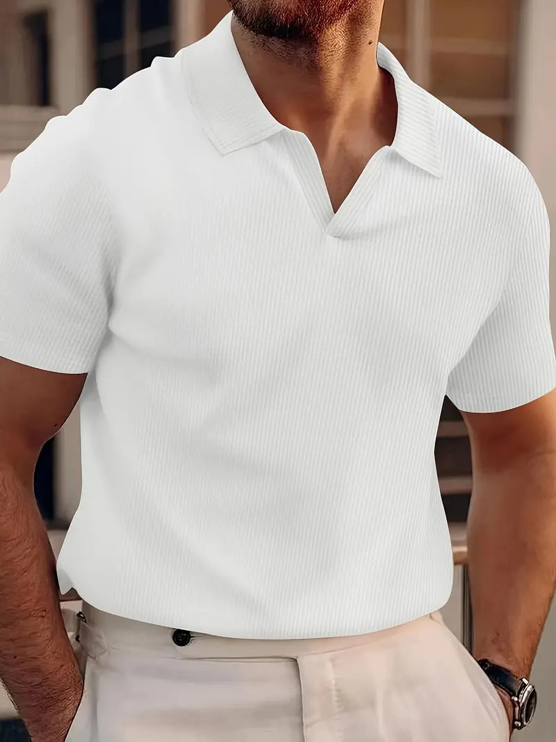 Polo T-Shirt - Men's Collared V-Neck Short Sleeve Polo Shirt-Men Shirt-Chaps of London-White-S-Chaps of London