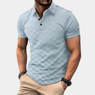 Polo T-Shirt - Men's Quarter Button Short Sleeve Polo Shirt-Chaps of London-Light Blue-S-Chaps of London