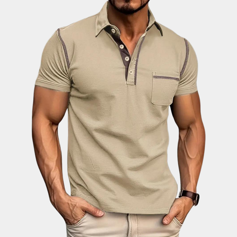 Polo T-Shirt - Men's Short Sleeve Button-Up Polo Shirt with Breast Pocket-Chaps of London-Khaki-S-Chaps of London