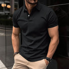 Polo T-Shirt - Men's Short Sleeve Turn Down Collar Button-Up Polo Shirt-Men's short sleeve top-Chaps of London-Black-S-Chaps of London
