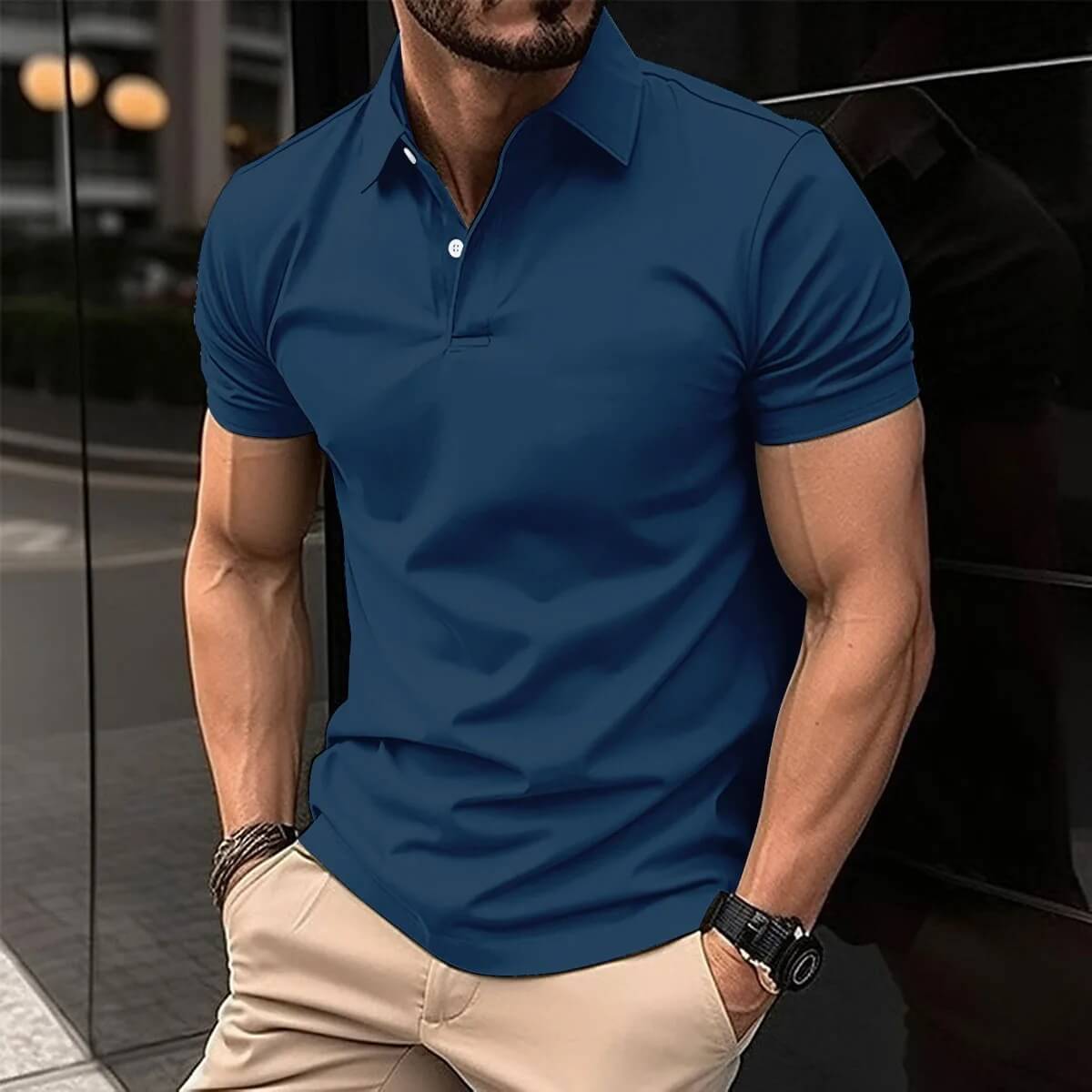 Polo T-Shirt - Men's Short Sleeve Turn Down Collar Button-Up Polo Shirt-Men's short sleeve top-Chaps of London-Blue-S-Chaps of London