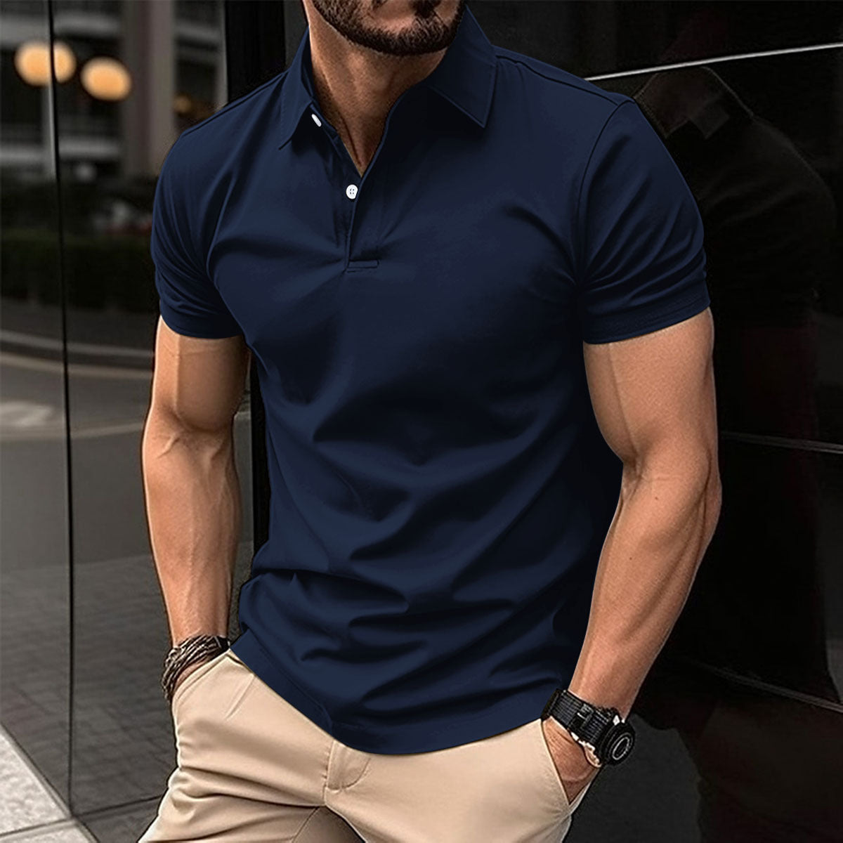 Polo T-Shirt - Men's Short Sleeve Turn Down Collar Button-Up Polo Shirt-Men's short sleeve top-Chaps of London-Chaps of London