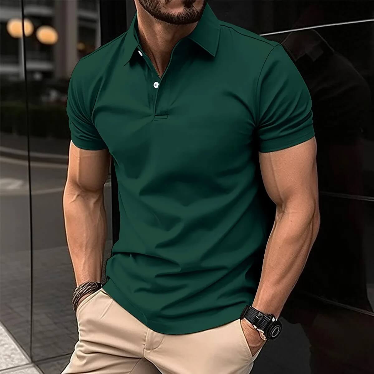 Polo T-Shirt - Men's Short Sleeve Turn Down Collar Button-Up Polo Shirt-Men's short sleeve top-Chaps of London-Dark Green-S-Chaps of London