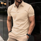 Polo T-Shirt - Men's Short Sleeve Turn Down Collar Button-Up Polo Shirt-Men's short sleeve top-Chaps of London-Khaki-S-Chaps of London