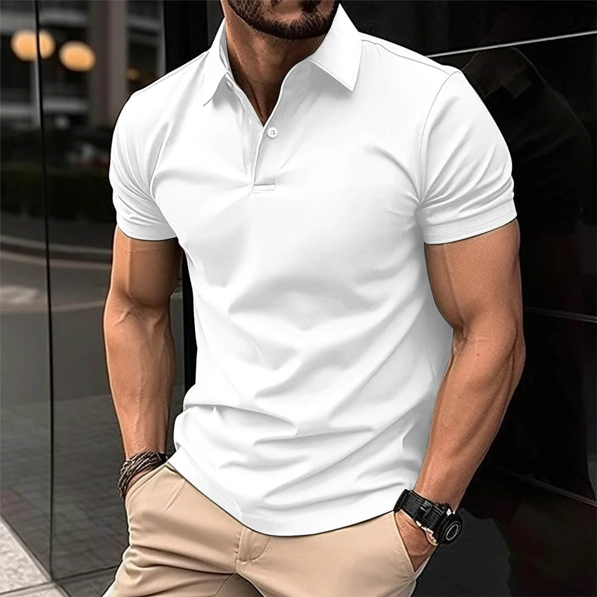 Polo T-Shirt - Men's Short Sleeve Turn Down Collar Button-Up Polo Shirt-Men's short sleeve top-Chaps of London-White-S-Chaps of London