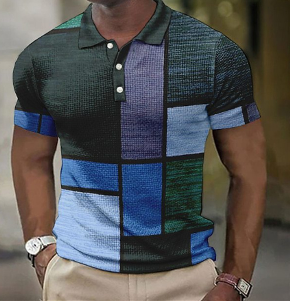 Polo T-Shirt | Patchwork | Button-Up | Short Sleeve Shirt | Men's Polo Shirts-Daan Polo-Chaps of London-Chaps of London