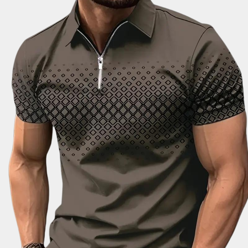 Polo T-Shirt - Quarter Zip - Lapel - Polo Shirts - Men's Clothing-Chaps of London-Coffee-S-Chaps of London