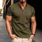 Polo T-Shirt | Short Sleeve | Quarter Button | Men's Polo Shirts | Men's T-Shirt-Southern Taylor-Army Green-S-Chaps of London