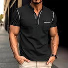 Polo T-Shirt | Short Sleeve | Quarter Button | Men's Polo Shirts | Men's T-Shirt-Southern Taylor-Black-S-Chaps of London