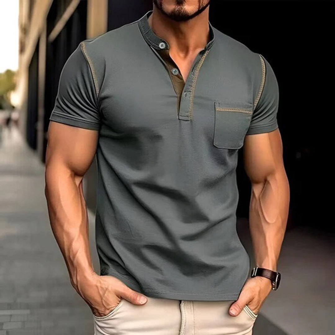 Polo T-Shirt | Short Sleeve | Quarter Button | Men's Polo Shirts | Men's T-Shirt-Southern Taylor-Dark Grey-S-Chaps of London