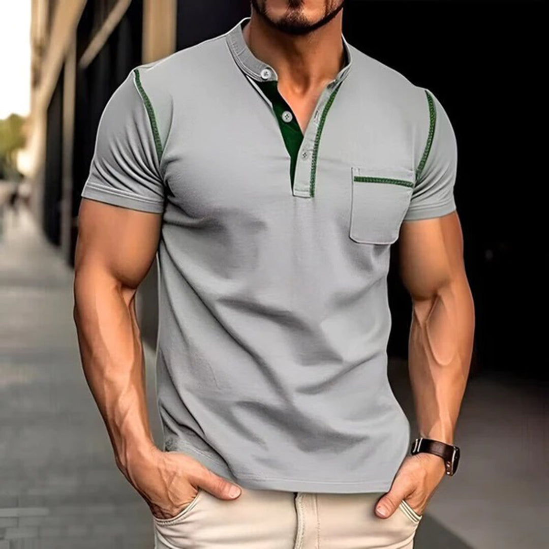 Polo T-Shirt | Short Sleeve | Quarter Button | Men's Polo Shirts | Men's T-Shirt-Southern Taylor-Grey-S-Chaps of London