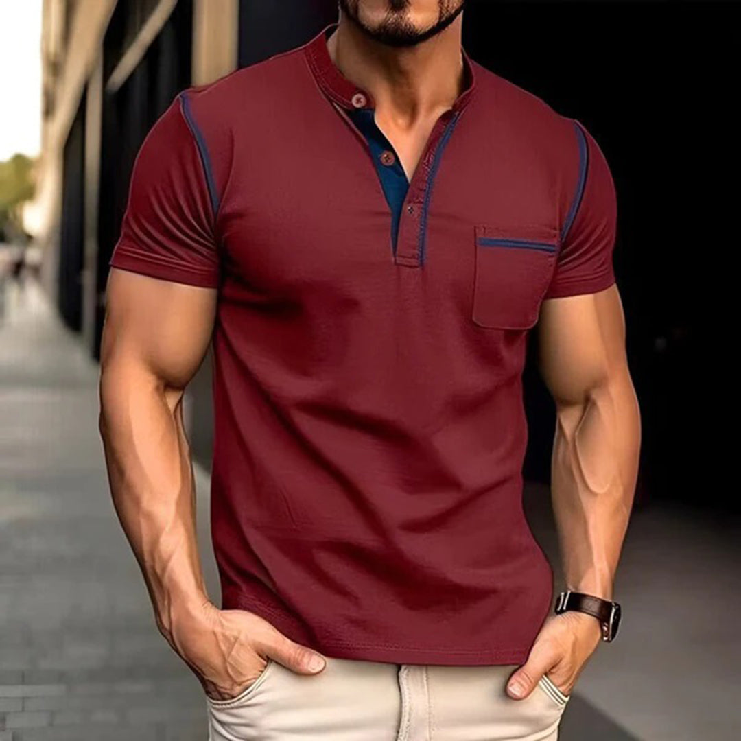 Polo T-Shirt | Short Sleeve | Quarter Button | Men's Polo Shirts | Men's T-Shirt-Southern Taylor-Red-S-Chaps of London