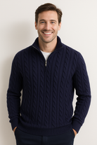 Quarter Zip Jumper - Cable Knit - Half Zip - Knitted Sweater - Men's Quarter Zip Sweaters-Strickwaren-Chaps of London-Chaps of London