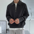 Quarter Zip Jumper | Collared | Half Zip | Knitted Sweater | Men's Knitwear-Chaps of London-Black-S-Chaps of London