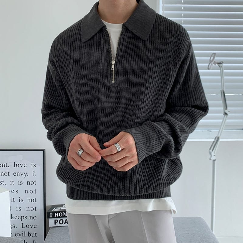 Quarter Zip Jumper | Collared | Half Zip | Knitted Sweater | Men's Knitwear-Chaps of London-Black-S-Chaps of London