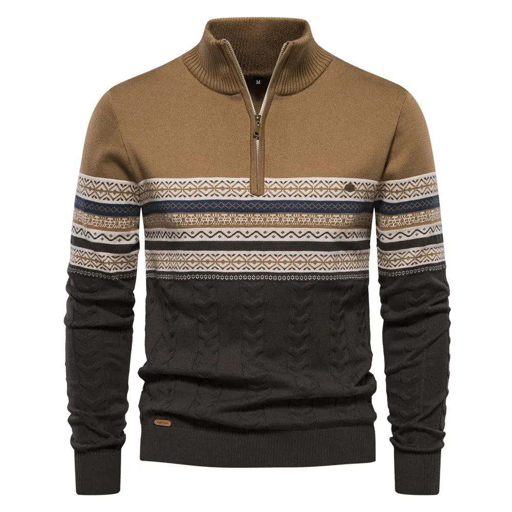 Quarter Zip Jumper - High Neck - Pullover - Knitted Sweater - Men's Half Zip Jumper-Chaps of London-Khaki-S-Chaps of London