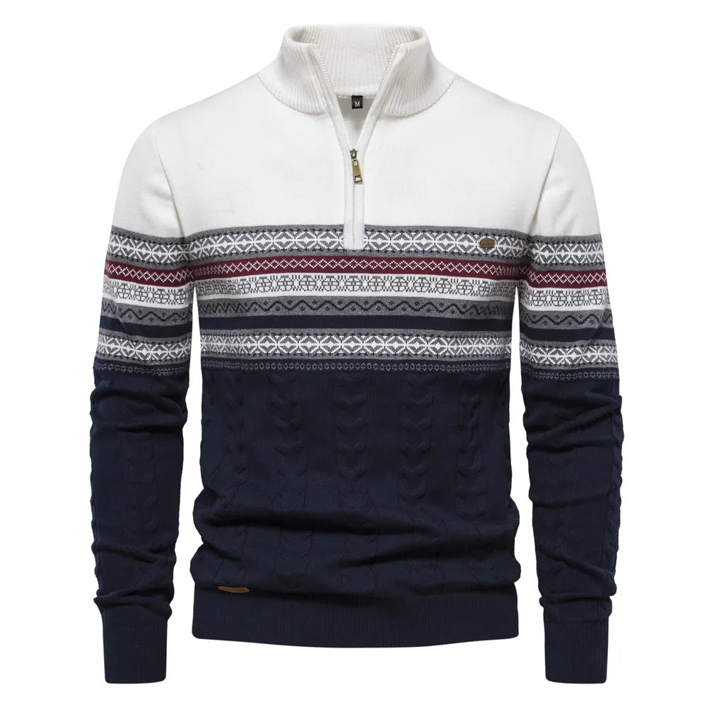 Quarter Zip Jumper - High Neck - Pullover - Knitted Sweater - Men's Half Zip Jumper-Chaps of London-White-S-Chaps of London