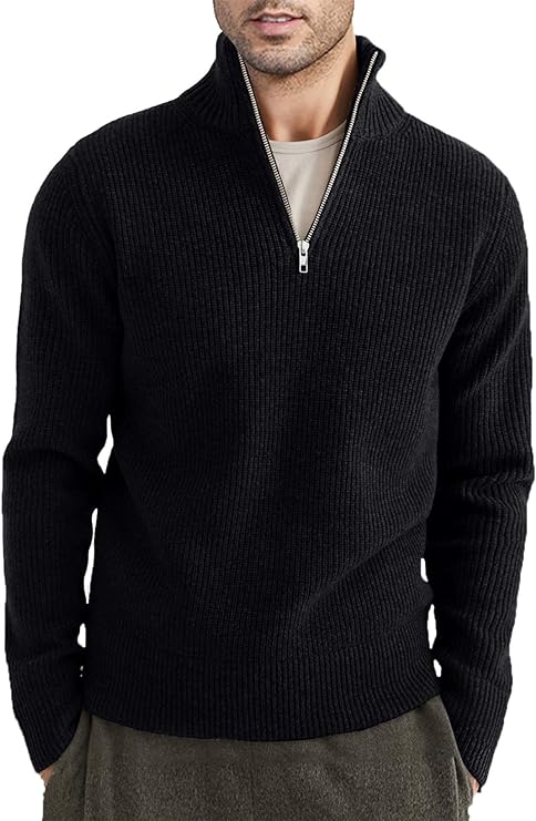 Quarter Zip Jumper | Knitted | Rib Knit | Polo Sweater | Men's Half Zip Jumper-Sweater-Chaps of London-Chaps of London