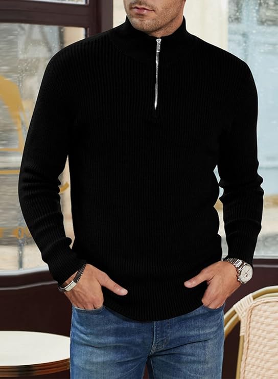 Quarter Zip Jumper | Knitted | Rib Knit | Polo Sweater | Men's Half Zip Jumper-Sweater-Chaps of London-Chaps of London
