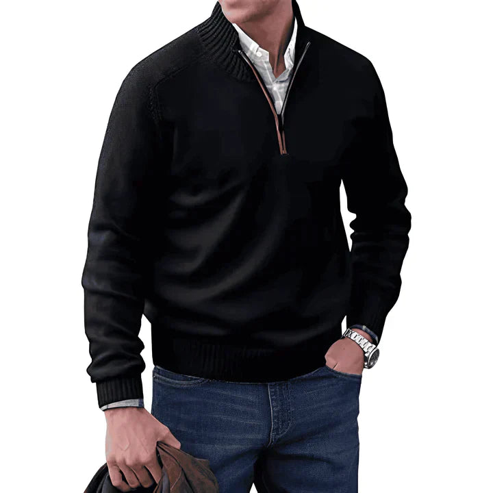 Quarter Zip Jumper - Long Sleeve - Knitted - Cashmere Sweater - Men's Half Zip Sweater-Sweaters-Chaps of London-Chaps of London
