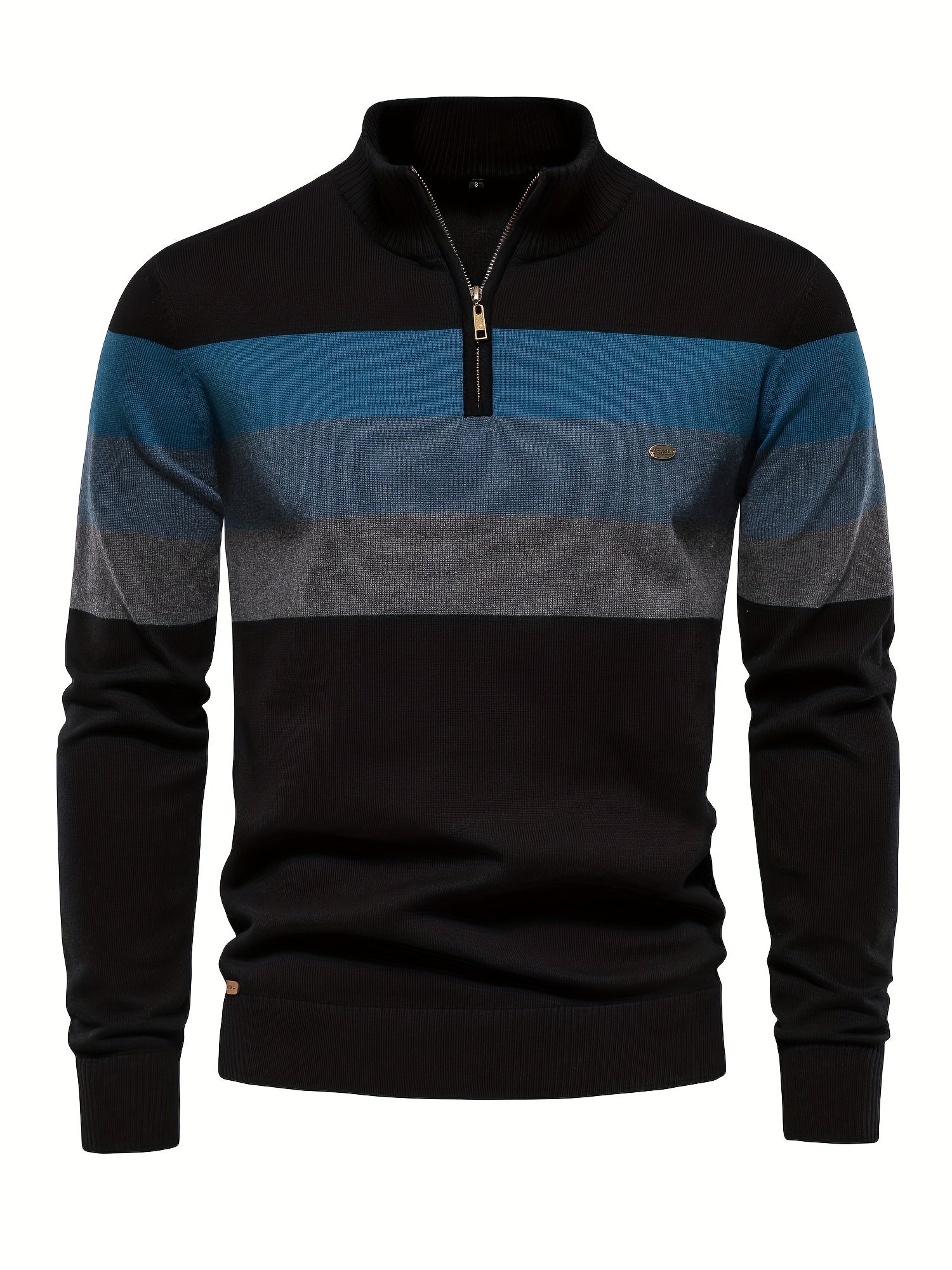 Quarter Zip Jumper - Men's Half Zip Knitted Pullover Sweater-Quarter Zip Sweater-Chaps of London-Black-S-Chaps of London