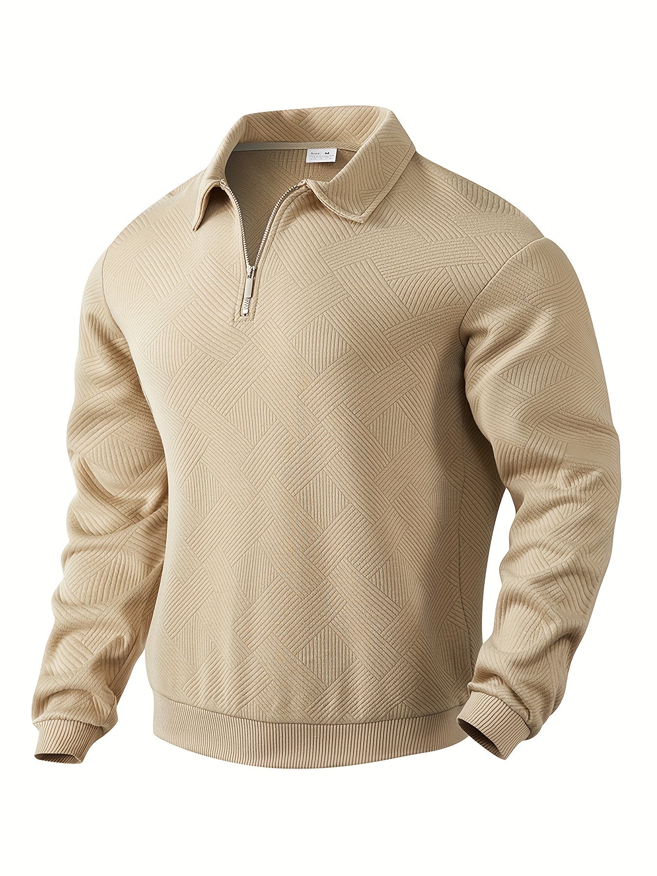Quarter Zip Sweatshirt | Collared | Regular zip | Mens Half Zip Pullover | Men's Clothing-Men's Quarter-zip Sweatshirt-Chaps of London-Beige-S-Chaps of London