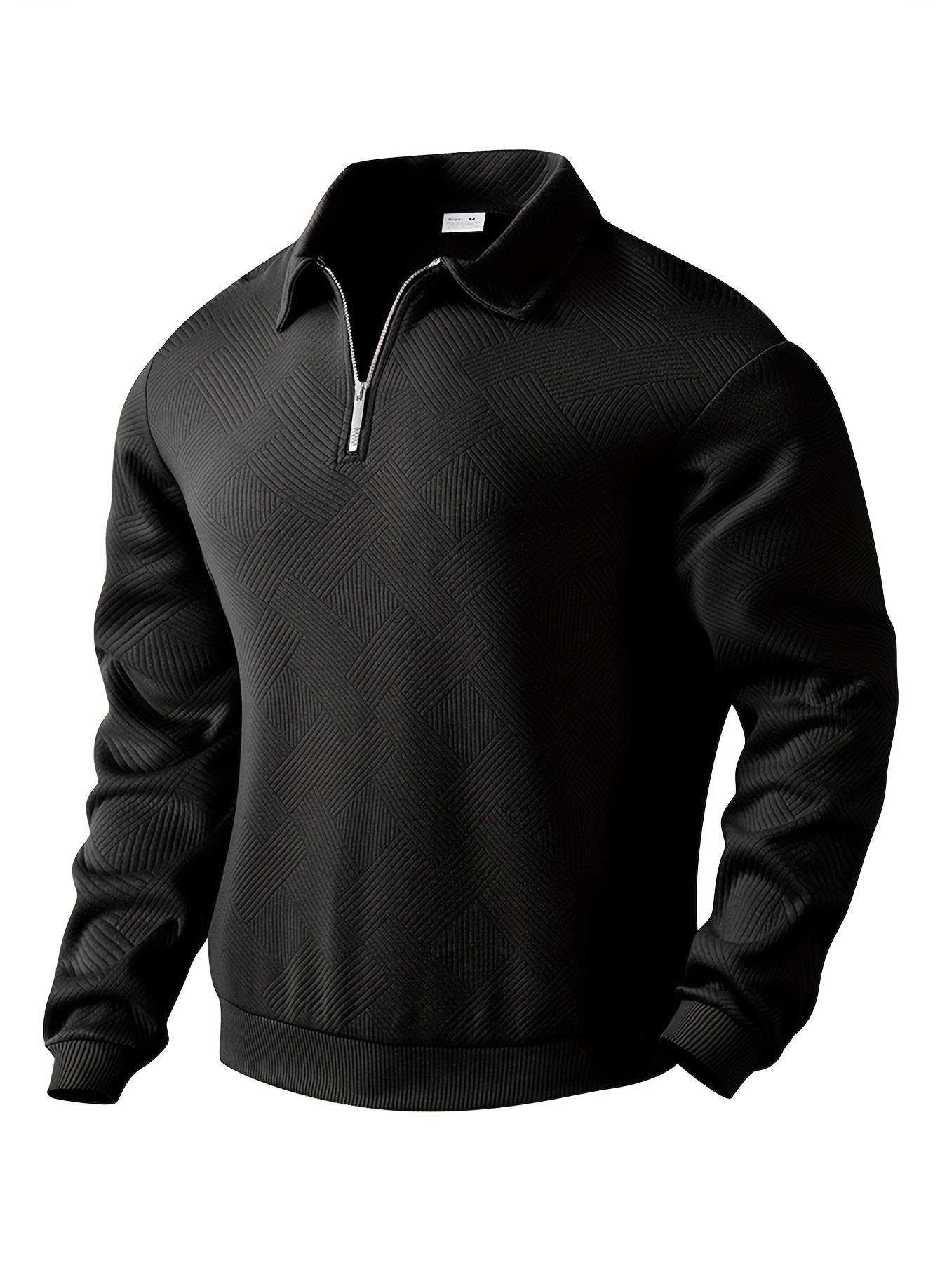 Quarter Zip Sweatshirt | Collared | Regular zip | Mens Half Zip Pullover | Men's Clothing-Men's Quarter-zip Sweatshirt-Chaps of London-Black-S-Chaps of London