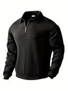 Quarter Zip Sweatshirt | Collared | Regular zip | Mens Half Zip Pullover | Men's Clothing-Men's Quarter-zip Sweatshirt-Chaps of London-Black-S-Chaps of London