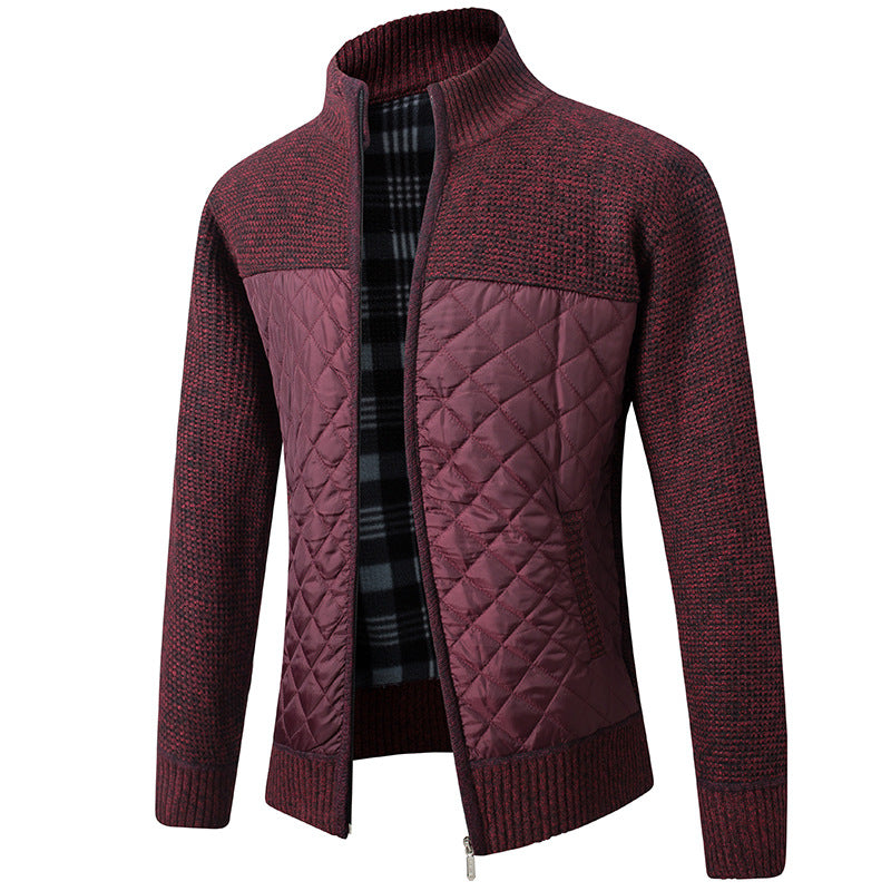 Quilted Jacket - Men's Zip-Up Knitted Quilted Cardigan-Strickwaren-Chaps of London-Red-S-Chaps of London