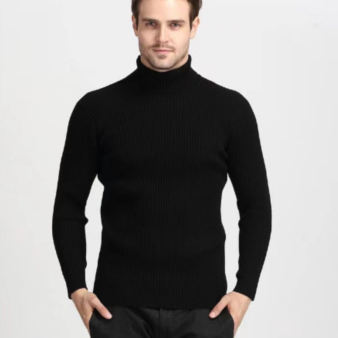 Roll Neck Jumper - Men's Slim Fit Knitted Turtleneck Sweater-Turtleneck Sweater-Chaps of London-Black-M-Chaps of London