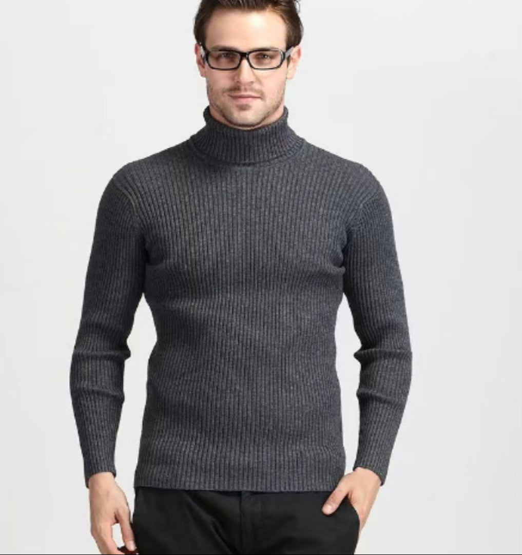 Roll Neck Jumper - Men's Slim Fit Knitted Turtleneck Sweater-Turtleneck Sweater-Chaps of London-Dark Gray-M-Chaps of London