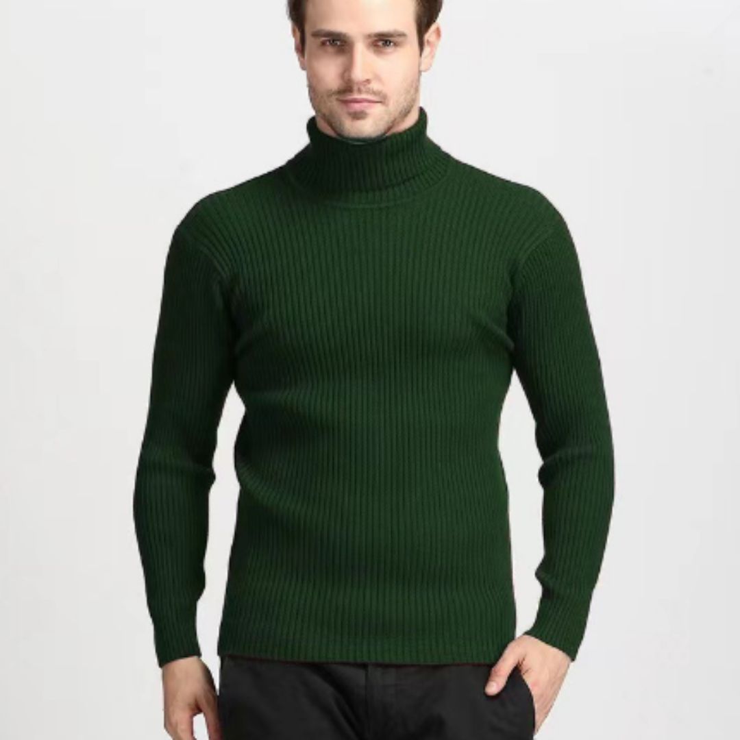 Roll Neck Jumper - Men's Slim Fit Knitted Turtleneck Sweater-Turtleneck Sweater-Chaps of London-Dark Green-M-Chaps of London