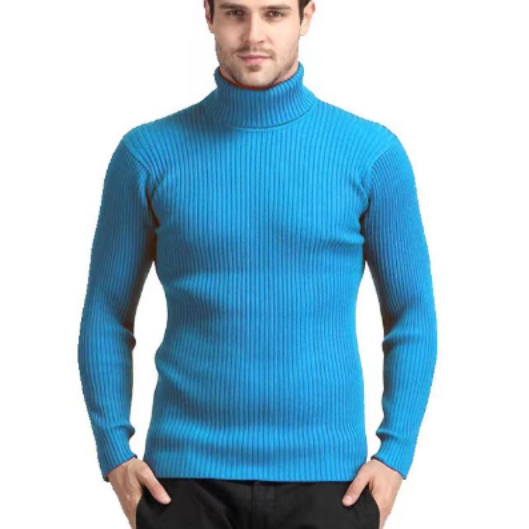 Roll Neck Jumper - Men's Slim Fit Knitted Turtleneck Sweater-Turtleneck Sweater-Chaps of London-Light Blue-M-Chaps of London