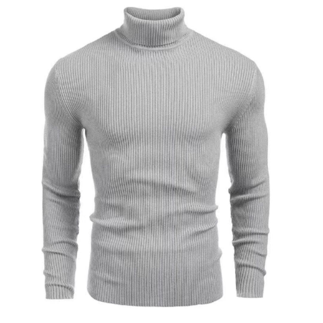 Roll Neck Jumper - Men's Slim Fit Knitted Turtleneck Sweater-Turtleneck Sweater-Chaps of London-Light Gray-M-Chaps of London