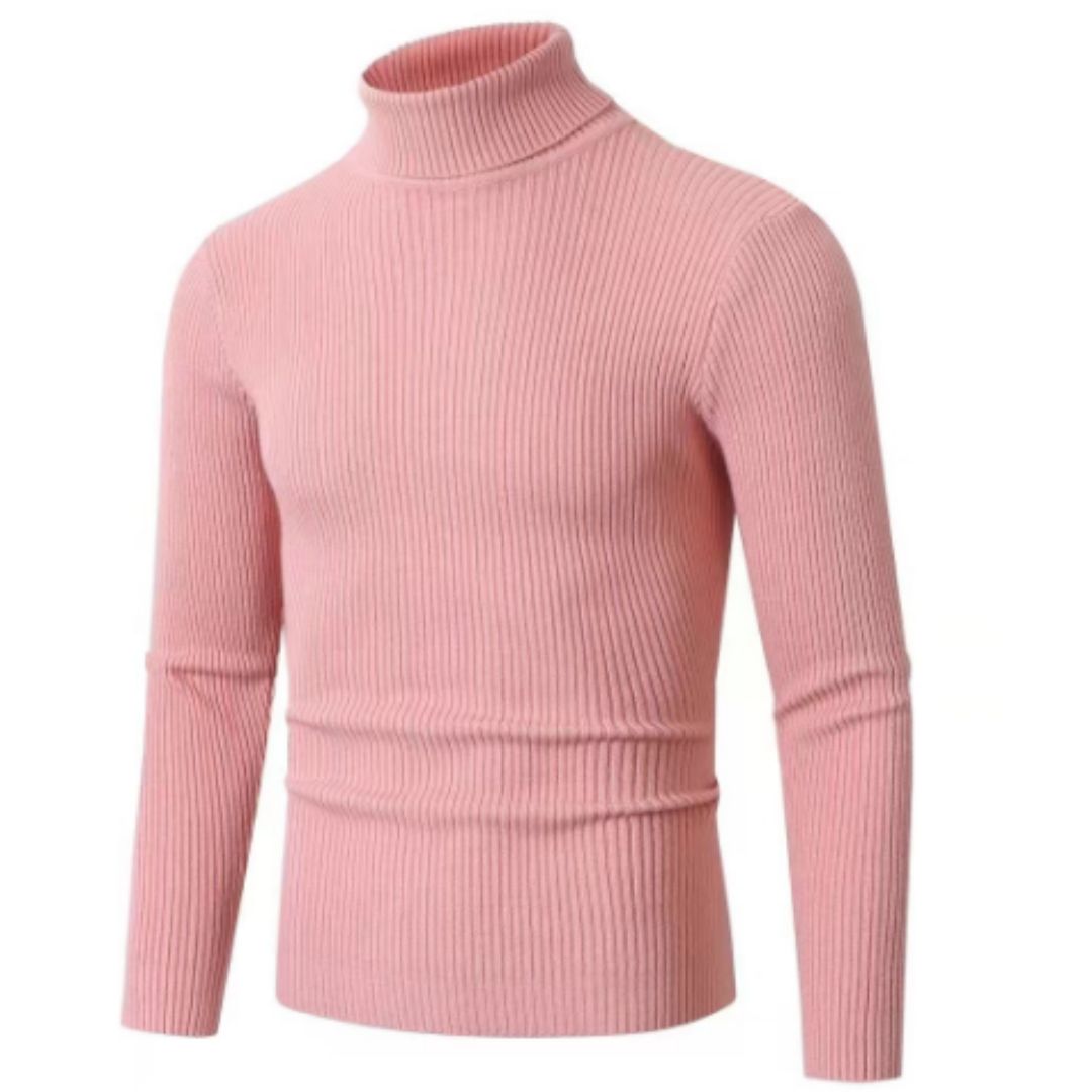 Roll Neck Jumper - Men's Slim Fit Knitted Turtleneck Sweater-Turtleneck Sweater-Chaps of London-Pink-M-Chaps of London