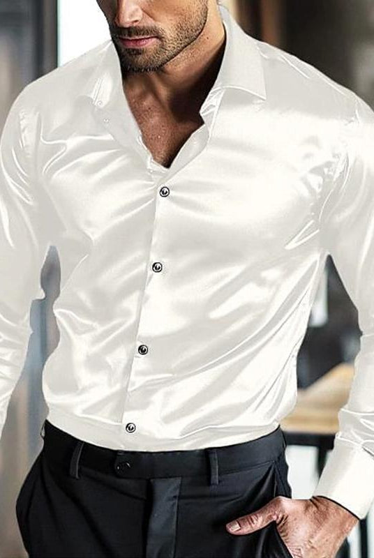 Satin Shirt - Men's Shiny Long Sleeve Button-Up Non Iron Shirt-Shirts & Tops-Chaps of London-Chaps of London