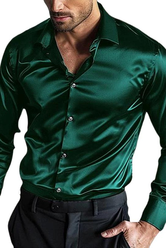 Satin Shirt - Men's Shiny Long Sleeve Button-Up Non Iron Shirt-Shirts & Tops-Chaps of London-Chaps of London