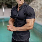 Short Sleeve Dress Shirt - Button-Up - Collared - Short Sleeve Shirt - Men's Shirts-Shirt-Chaps of London-Black-M-Chaps of London