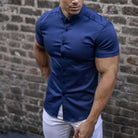 Short Sleeve Dress Shirt - Button-Up - Collared - Short Sleeve Shirt - Men's Shirts-Shirt-Chaps of London-Blue-M-Chaps of London
