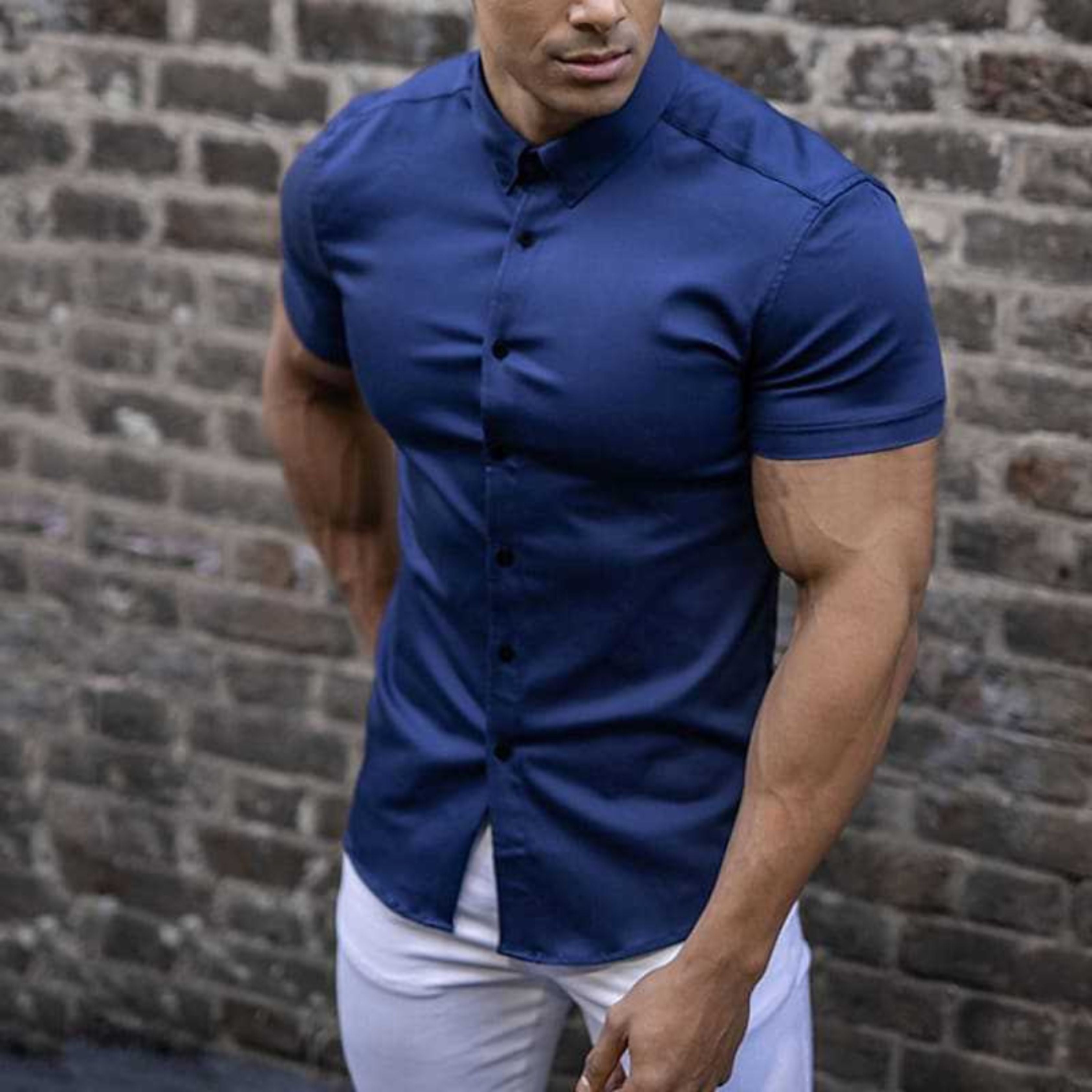 Short Sleeve Dress Shirt - Button-Up - Collared - Short Sleeve Shirt - Men's Shirts-Shirt-Chaps of London-Blue-M-Chaps of London