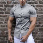 Short Sleeve Dress Shirt - Button-Up - Collared - Short Sleeve Shirt - Men's Shirts-Shirt-Chaps of London-Gray-M-Chaps of London