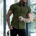Short Sleeve Dress Shirt - Button-Up - Collared - Short Sleeve Shirt - Men's Shirts-Shirt-Chaps of London-Green-M-Chaps of London