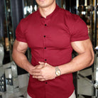 Short Sleeve Dress Shirt - Button-Up - Collared - Short Sleeve Shirt - Men's Shirts-Shirt-Chaps of London-Red-M-Chaps of London